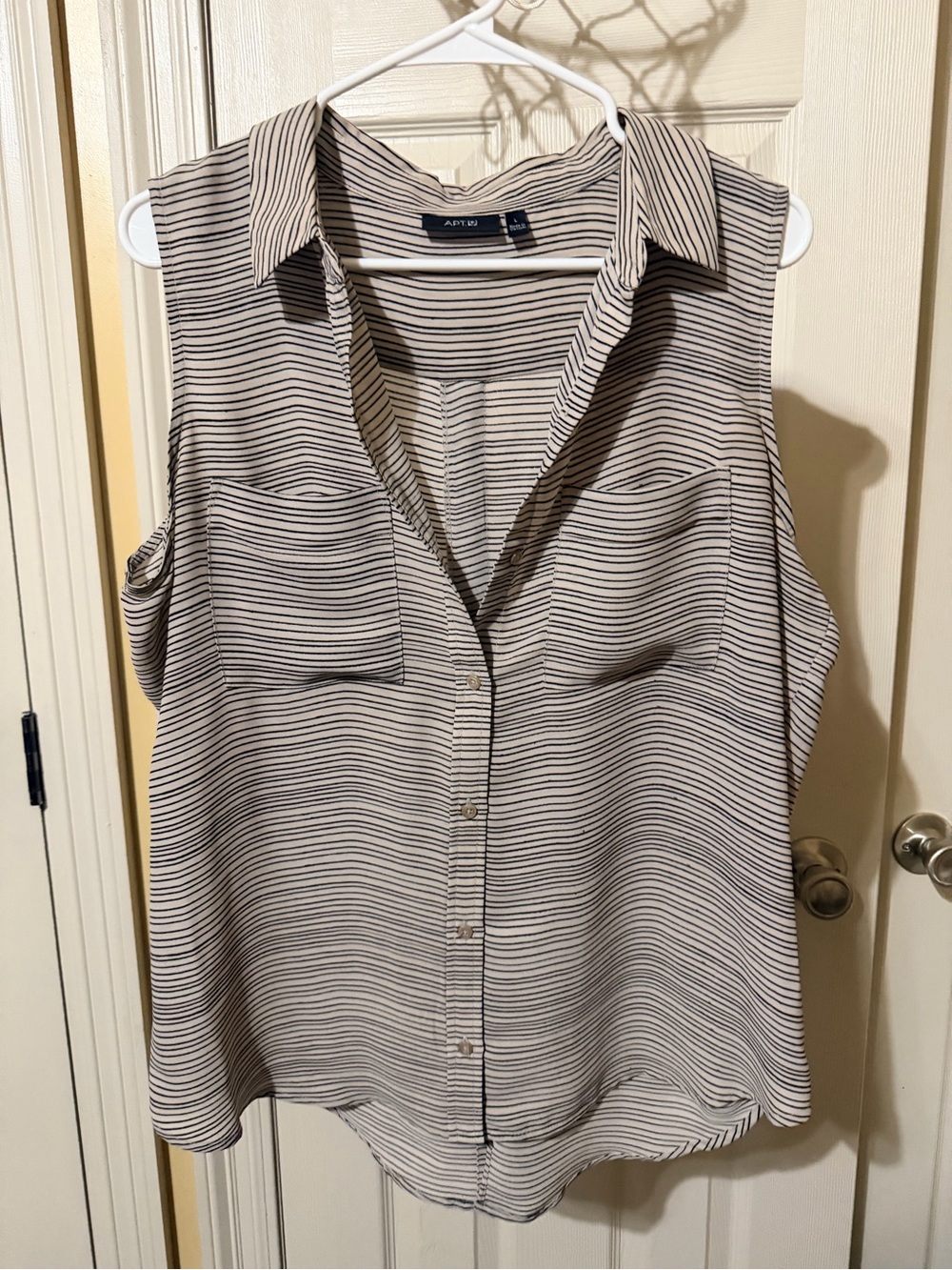 A.N.A Sleeveless Striped Button-Front Blouse in Cream and Black
